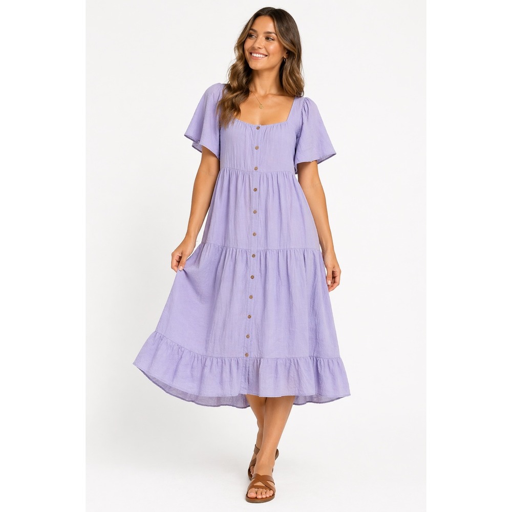 Umgee‎ USA Womens 1XL Periwinkle Blue Textured Tiered Button Front Midi Dress